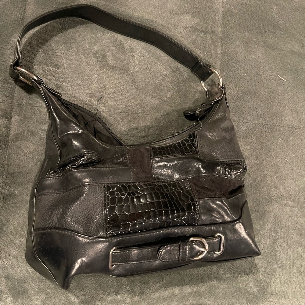 Black multi texture shoulder bag